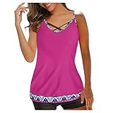 AFFGEQA Tankini Damen Gebatikt Bedruckter Badeanzug Zweiteiler Bikini Sets Push Up Swimsuit Rückenfrei Tops Hotpants Beachwear Tankini Damen Sommer Bademode Strandbik