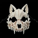 JYMSB Tier Skelett Maske Halloween, Harz Hund Schädel Knochen Zähne Scary Horror Devil Wolf Werwolf Maske Halbmaske wdede F