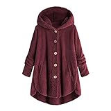 CCOOfhhc Plüschmantel Damen Teddymantel Fleecejacke mit Kapuze Warme Flauschjacke Lang Fleecemantel Übergroße Übergangsjacke mit Taschen Kapuzenjacke Winter Damenmantel Winterjack