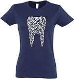Ladies T-Shirt Zahn aus Symbolen (Dunkelblau, M)