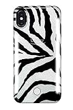 LuMee Duo-Handyhülle, Zebra-Glitzer | Vorder- und Rückseite LED-Beleuchtung, Variabler Dimmer | Stoßdämpfung, Bumper Case | Selfie Handyhülle | iPhone X/iPhone XS