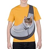 CUBY Haustiere Hund und Katze Tragetücher Hände frei atmungsaktives Netz verstellbare Welpentasche Travel Safe Sling Carrier für kleine Hunde Katzen (Einheitsgröße, Hellgrau)