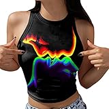 KIMODO Damen Sportweste Leibchen Crop Top Neues Bauchfrei Print Locker Bluse Rundhals T-Shirt Tanktop Locker Sexy Camisole T-Shirt Shirt Oberteil (E-Rot, S)