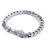 Herren-Armband mit Schlangen-Motiv, 925er-Sterlingsilber, Punk, Biker, Gothic-Stil, cooles Charm-Armband, handgefertigt, Lokomotive, Vintage-Schmuck-Zubehör (19 cm)