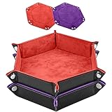 SIQUK 2 Stück Würfelbretter Doppelseitig Würfelbrett, Samt Faltbar Würfeltablett Hexagon Würfelteller Leder Würfelbretter für RPG DND Dragons Würfel Gaming (Orange, Violett)