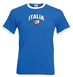 Fruit of the Loom Italia/Italien Herren T-Shirt Team Flag Retro Trikot|royal S