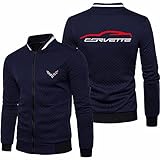 CHUSS Herren-Jacken-Sweatshirt Für CORVETTE Bedruckter Stehkragen-Cardigan Langarm-Reißverschluss-Gitter-Trainingsjacken Top – Jugendgeschenk-Navy Blue||S