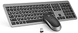 seenda Tastatur Maus Set Kabellos, Ultra-Dünne Leise Funktastatur Maus Set, Tastatur Kabellos mit Silikon Staubschutz für PC/Laptop/Smart TV usw