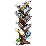 Bücherregal mit 8 Ebenen, Vintage Standregal aus Holz, Holzregal Raumteiler, Baumform Aufbewahrungsregal, CD Bücher Regal für Wohnzimmer, Büro und Arbeitszimmer, 46 X 20 X 135.5cm, Dunkelb