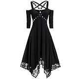 AmyGline Damen Gothic Kleid Plus Size Spitze Vintage Maxikleid Schulterfreies Lange Kleid Halloween Party Kostüm Abendk