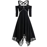 AmyGline Damen Gothic Kleid Plus Size Spitze Vintage Maxikleid Schulterfreies Lange Kleid Halloween Party Kostüm Abendk