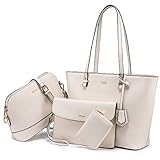 LOVEVOOK Handtasche Damen Shopper Schultertasche Blau Umhängetasche Damen Geldbörse Tragetasche Groß Damen Tasche Tote für Büro Schule Einkauf Reise Leder Handtasche 3-teiliges Set, Beig