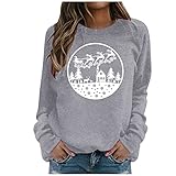 Weihnachts-T-Shirt für Damen, Zwergdruck, lustige Hemden, langärmelig, Rundhalsausschnitt, lässige Bluse, grau, XXL