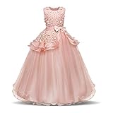 NNJXD Mädchen Ärmellos Stickerei Prinzessin Festzug Kleider Abschlussball Ballkleid Größe(140) 8-9 Jahre 354 R