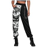 Achimlt Jogginghose für Damen Freizeit Punk Sweathose, Trainingshose Gym, High Waist Jogger Laufhosen Baumwolle Sweathose mit Taschen Sweatpant für Laufen Gym Training Freizeithose Street (Grau, M)