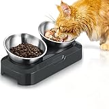 PewinGo Futternapf Hund Katze Rostfreier Stahl, rutschfeste Silikonbasis mit 0° und 15° Vorschubwinkel Kipphals-Schutzschale für Haustiere, Katzen und Welp