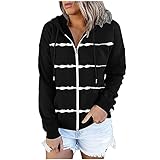 Wave166 Damen Gestreift Patchwork Farbe Sweatjacke Hoodie Sweatshirt Oberteile Mit Taschen Sports Pullover Kapuzenpullover Pulli Mit Reißverschluss Für F