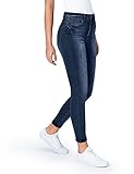 find. Damen Skinny Jeans mit mittlerem Bund, Blau (Mid Indigo), XX-Large (36W / 32L)