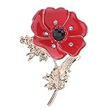 Underleaf Vintag Strass Mohn Pin Abzeichen Emaille Kristall Mohn Broschen Rote Blume Blatt Abzeichen Geschenk