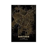 Santiago Leinwand-Poster, Motiv: Chile-Karte, Wandkunst, Dekordruck, Bild für Wohnzimmer, Schlafzimmer, Dekoration, ungerahmt: 40 x 60