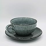 Broste Copenhagen 14533220 Nordic Sea Tasse mit Unterteller, Steing