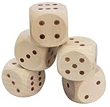 5 Stück XL Holzwürfel Würfel Spielwürfel Giant Dice sechsseitig, 5,5 cm, Naturholz naturfarben für Outdoor-Games, Tischkartenspiele, Brettsp