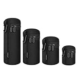 ARVOK Objektivtasche, 4 Größen Neopren Objektivbeutel, wasserdichte Schutzbeutel für Kamera Objektiv, 5mm Dicke Wasserabweisend und Stoßdämpfend für DSLR-Kameraobjektiv, Schwarz & G