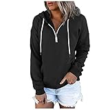 Sonojie Damen Hoodie Weich Leicht Kapuzenpullover, Kapuze Pullover Herbst Winter Warm Oberteil Langarm Einfarbig, Lose Sweatshirt mit Kapuze Winddicht Grün,Grau,Schw