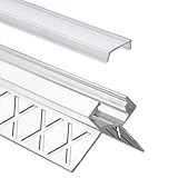 LED Fliesenprofil Alu Profil 2 Meter inkl. Abdeckung - Fliesen - Aluminium für LED Streifen bis 12mm Breite - 2000mm Länge (Außeneck Profil Fliesen - klare Abdeckung)