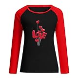 wuitopue Herrenhemden mit langen Ärmeln, Raglanärmeln, lässig, Valentinstag, süß, Rundhalsausschnitt, Liebesballons, Druck, Pullover, T-Shirt, Bluse, Größe S-XXXXXXXL, Wein #A, 3XL