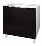 Berlioz Creations CP8BN 2 türiges Küchenschrank Hochglanz Schwarz 80 x 52 x 83