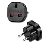 Incutex 1x UK zu EU Adapter Reiseadapter UK auf DE Reisestecker UK auf DE Netzadapter UK 3-Pin auf Euro 2-Pin Typ E, schw