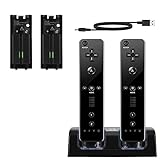 Wii Ladestation für Wii Fernbedienung, SANON 2 Port Ladegerät mit 2 Wiederaufladbaren Akkus & LED-Anzeige (Schwarz)