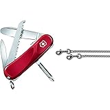 Victorinox Kinder Taschenmesser Junior 09 (8 Funktionen, Runde Feststellklinge, Säge) rot & Taschenwerkzeug Taschenmesser-Kette schwer, grau, M