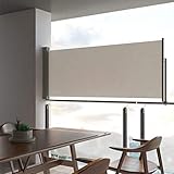 Festnight Ausziehbare Seitenmarkise 100 x 300 cm Creme | Windschutz Sichtschutz Sonnenschutz | Seitenwandmarkise Seitenrollo für Balkon Terrasse G