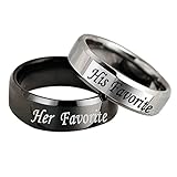 AOTIWE Geschenk Beste Freundin Personalisiert, Eheringe Graviert 'Her/His Favourite' Edelstahl Silber Schwarz W 49 &M 62