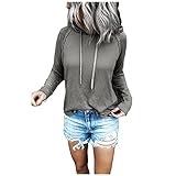 GOKOMO Damen Gestrickter Kapuzenpullover Langarm Elegant Farbnähte Lässig Sweatshirt mit Kapuze Frühling Pullover Für Damen Langarm Pullover Lockerer Freizeit Pullover Fraun(3XL,Grau)
