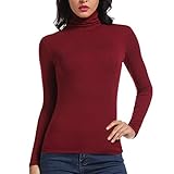 Carcos Damen Rollkragen Langarm Shirt, Basic Rolli Oberteil Hoher Kragen Slim Fit T-Shirt Top für Herbst Winter,Wein,XXL