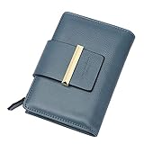 Damen-Ledergeldbörse, klein, kurz, bifold Kreditkartenhalter, Mini-Geldtasche mit Reißverschluss, Münzfach für Frauen, Teenager, Mädchen, blau, S, Vintag