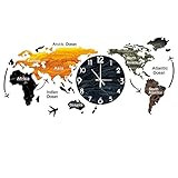 QHW Kartenwanduhr, Wanduhr mit Weltkartendekoration an der Wand, Wanduhrdekoration kann im Wohnzimmer, Schlafzimmer, Arbeitszimmer verwendet W