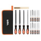 Amazon Brand - Umi Feilensatz 17tlg. Holzfeile Set, Flach-, Rund-, Halbrund-, Dreikantfeile, 12 Schlüsselfeilen, mit Reinigungsbürste und Tasche, Raspel für Holz, Metall und L