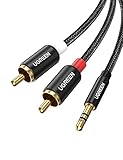 UGREEN Cinch auf Klinke Kabel, Cinch Audio Kabel, 3.5mm Klinke Stecker auf Zwei Cinch Stecker, Nylon Ummantelung, Winzigem Metallstecker 2