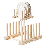 HonGien 2er Set Bambus Küche Geschirrständer Tellerständer Ständer Topfdeckelhalter Tablett Geschirrständer Ständer Abtropffläche für Vorratsschüssel, Geschirr, Tassen, CD, B