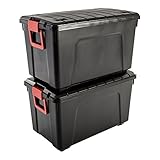 Iris Ohyama 2er-Set, Große Aufbewahrungsbox, 110 L, Griff und Rollen, fahrbar, Garage, Garten - Store it All Box SIA-110 - Schw