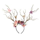 CHRONSTYLE Weihnachtsstirnband, Elchgeweih Haarreif Geweih Haarbänder,Weihnachten Hirschgeweih Stirnband Mädchen Frauen Cute Hair Hoop mit Blumen Headpiece Headware für Karneval Party