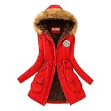 Damen Winter Warm Dicker Kunstpelz Mäntel Winddicht Fleece Gefüttert Kapuze Parka Lange Jacke Designer Trenchcoat Casual Slim Fit Fuzzy Overcoat mit Taschen, A03_rot, 90