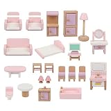 hetuioiyster Holz-Puppenhaus-Möbel-Set, 22-teiliges komplett montiertes Spielhaus-Set Holzmöb