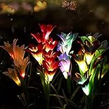 ZREYLLB Solarleuchten Outdoor Garten Solar-Gartenleuchten Lilienblumen und Breiteres Solarpanel 7 Farbwechselnde Solar-Blumenlichter zum Wegbeleuchtung (4 Packung)