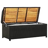 Festnight Gartenbank mit Stauraum 120 cm Poly Rattan Schwarz Gartenmöbel Truhenbank Auflagenbox