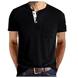 Azruma Poloshirt für Herren Knopf Fronttasche Kurzarm Rundhals T-Shirt Lässige Slim Fit Einfarbig Hemden Golf Tees Tops Oberteil Sommer B
